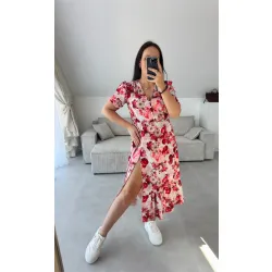 Sukienka rosie krótki rękaw czerwone kwiaty