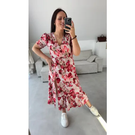 Sukienka rosie krótki rękaw czerwone kwiaty