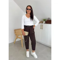 Spodnie Karla z paskiem czekolada